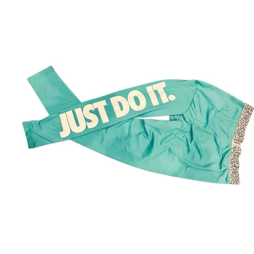 Nike Pro Dri-FIT Just Do It Leggings Women’s Medium Teal Compression Athletic Ti